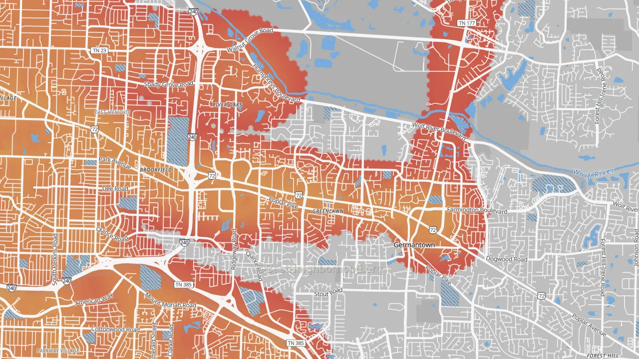 Transit Grade map of River Oaks, Memphis, TN