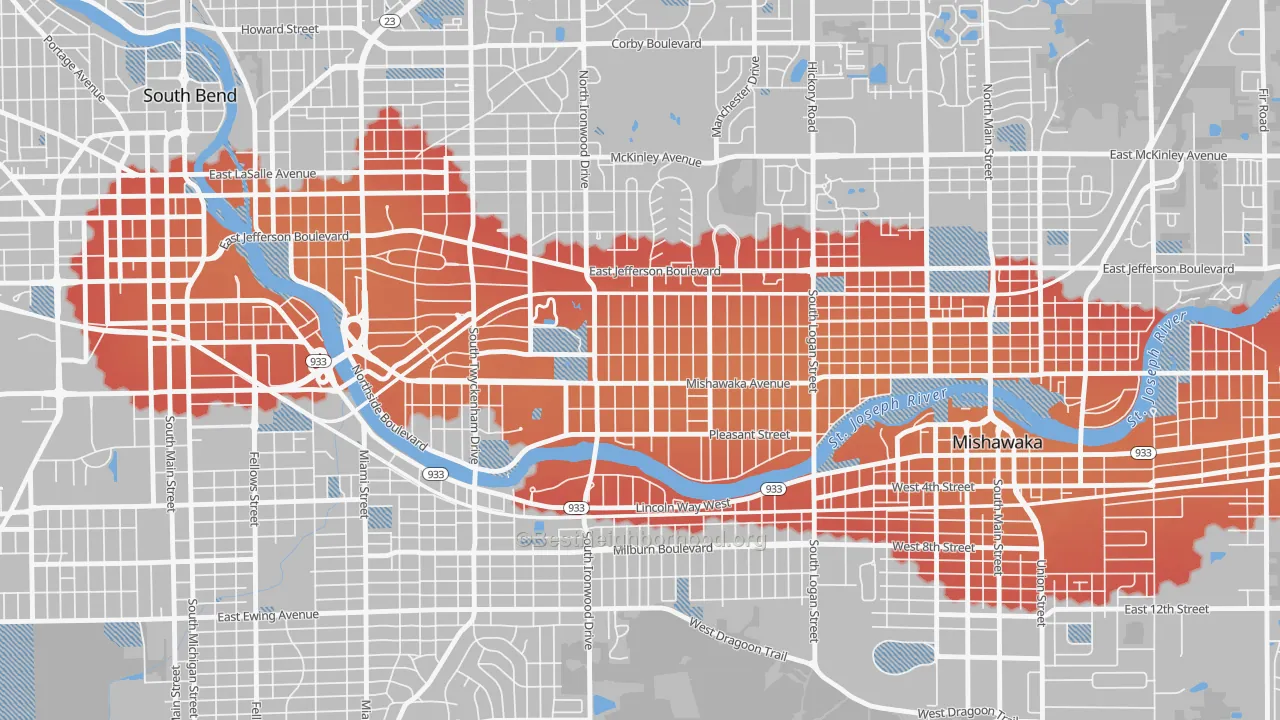 Transit Grade map of River Park, South Bend, IN