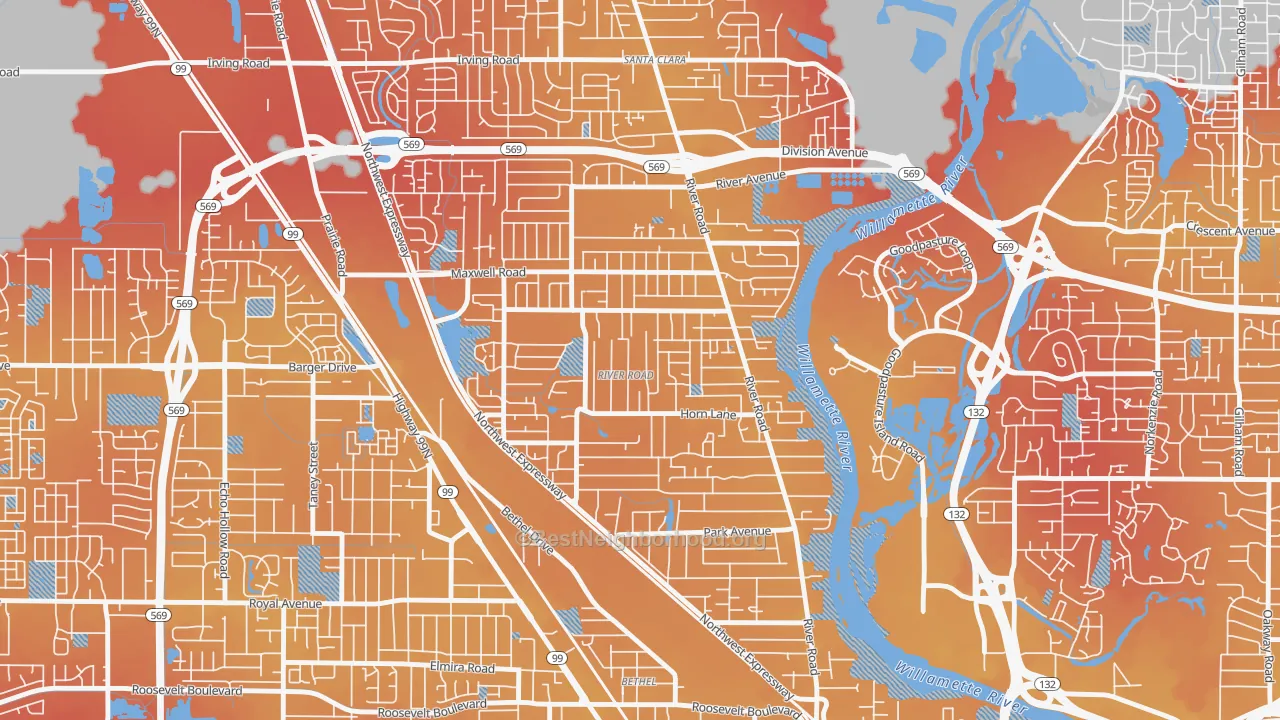 Transit Grade map of River Road, Eugene, OR
