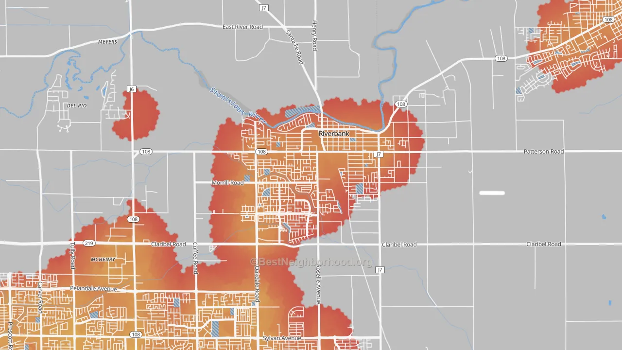 Transit Grade map of Riverbank, CA