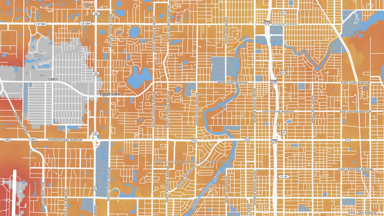 Transit Grade map of Riverbend, Tampa, FL