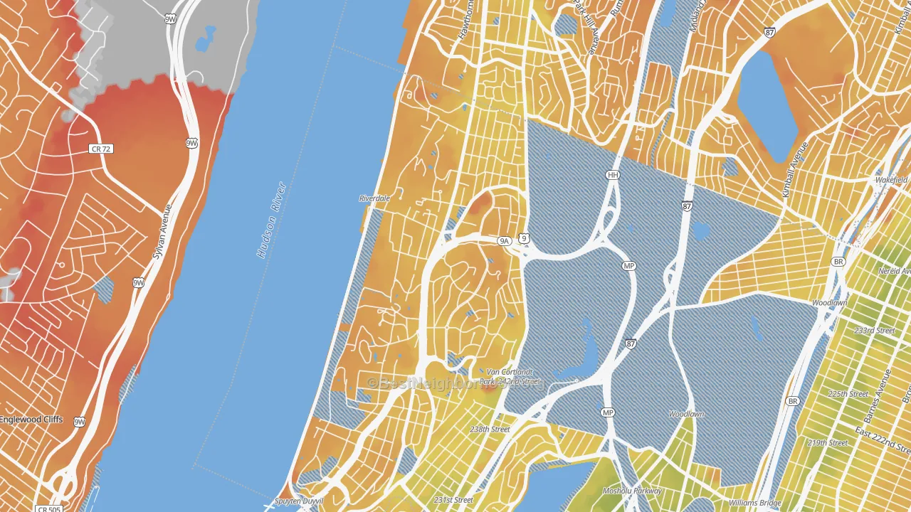 Transit Grade map of Riverdale, Bronx, NY