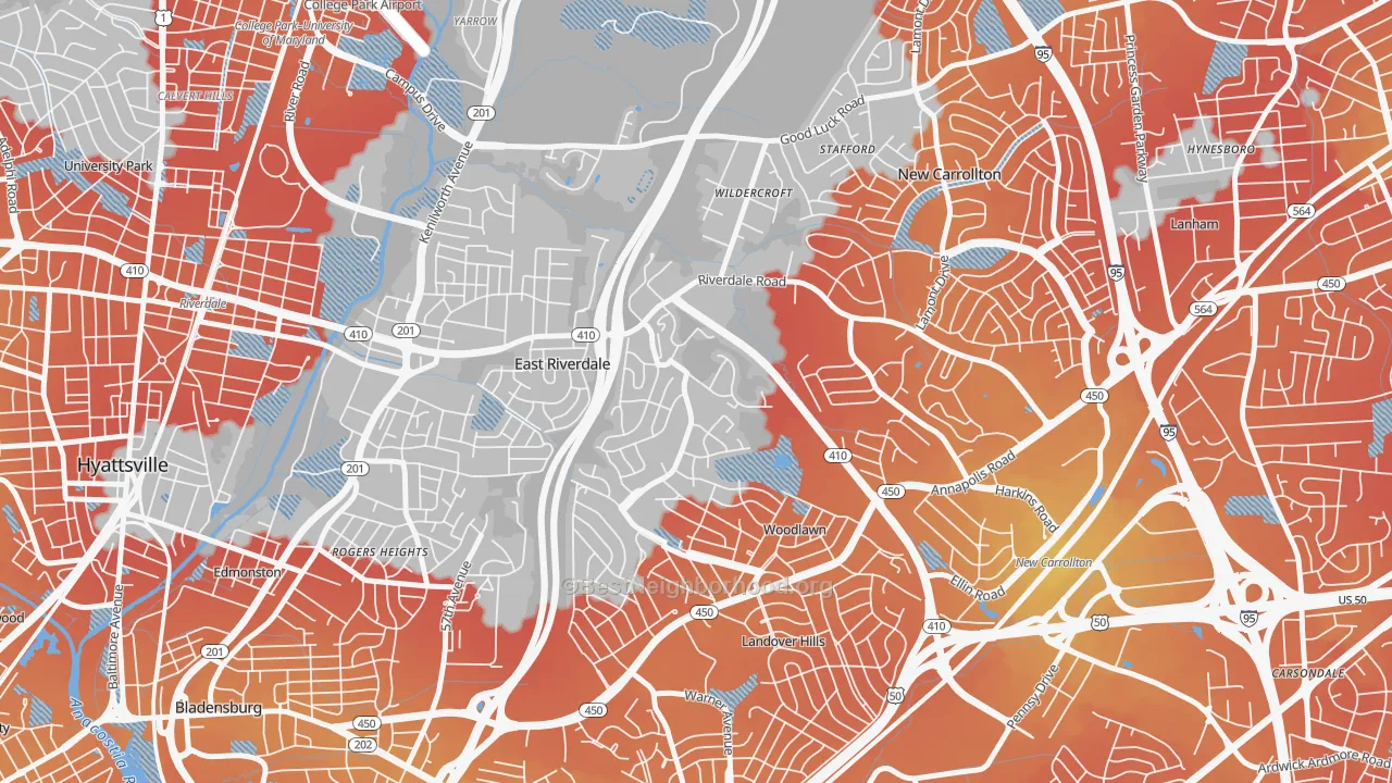 Transit Grade map of Riverdale, MD