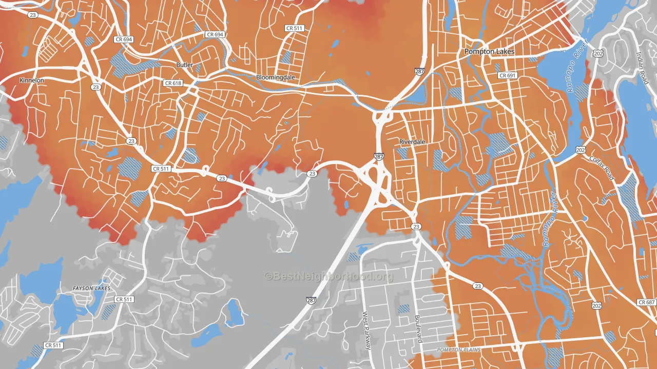 Transit Grade map of Riverdale, NJ