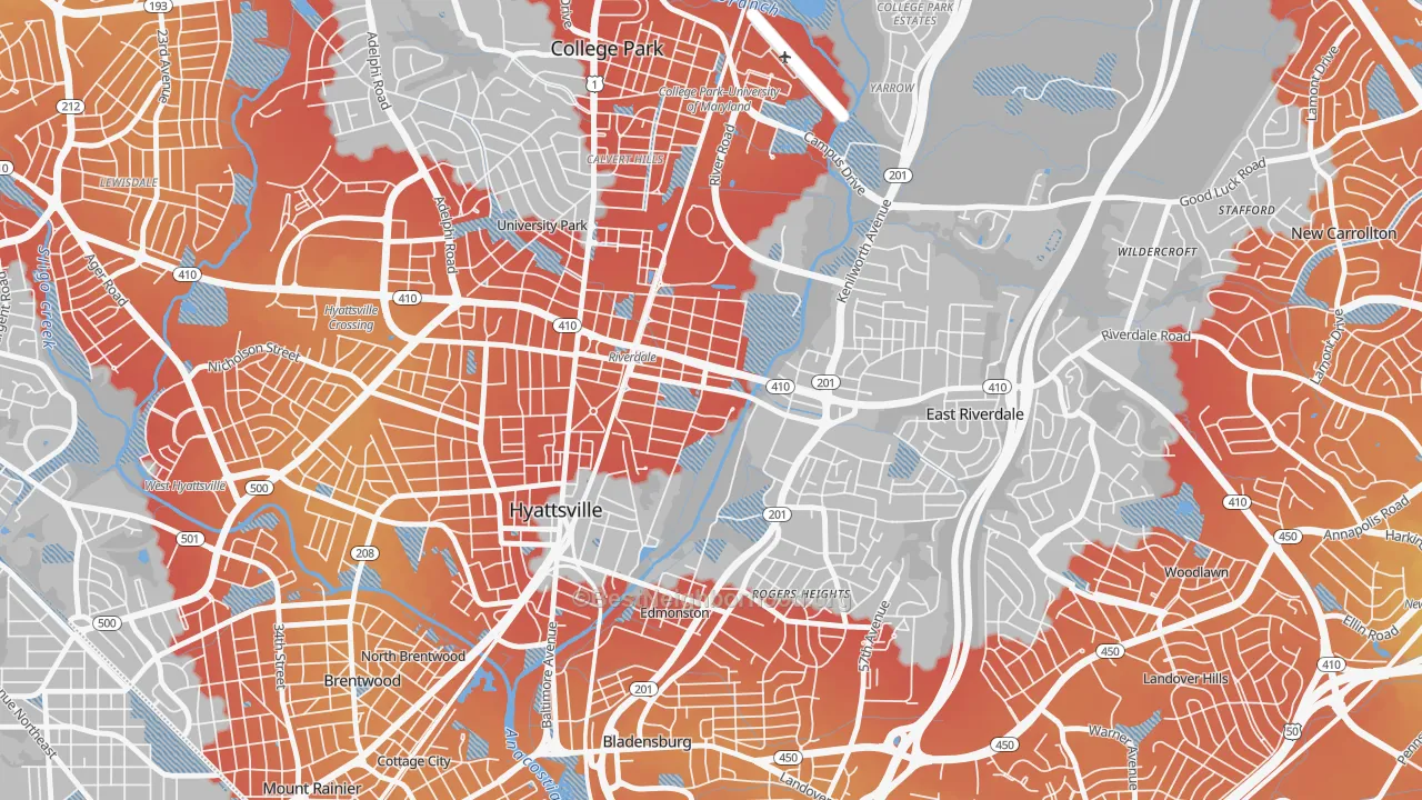 Transit Grade map of Riverdale Park, MD
