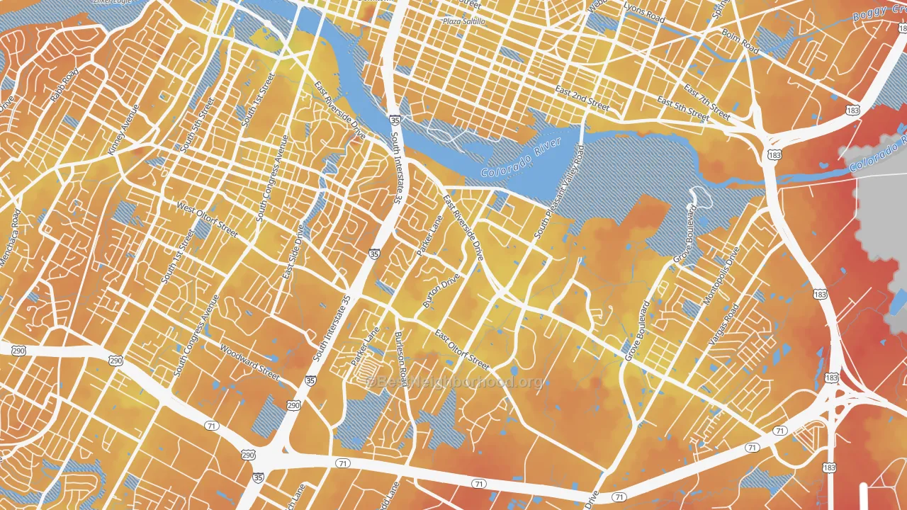 Transit Grade map of Riverside, Austin, TX
