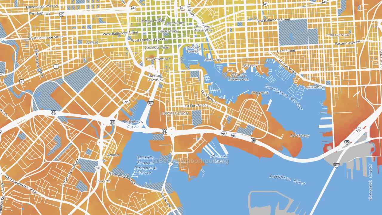 Transit Grade map of Riverside, Baltimore, MD
