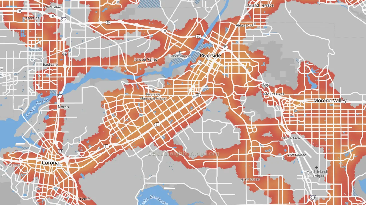 Transit Grade map of Riverside, CA