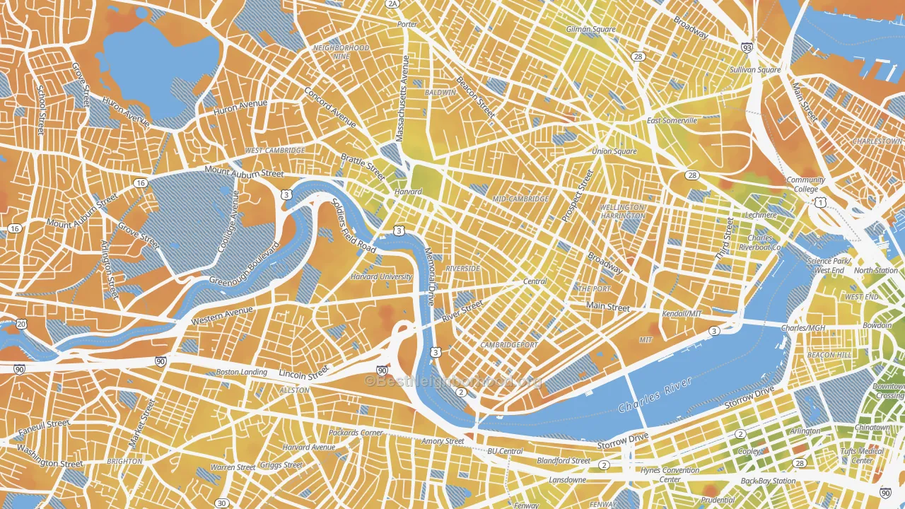 Transit Grade map of Riverside, Cambridge, MA