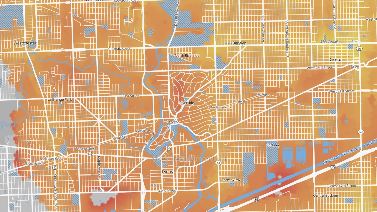 Transit Grade map of Riverside, IL