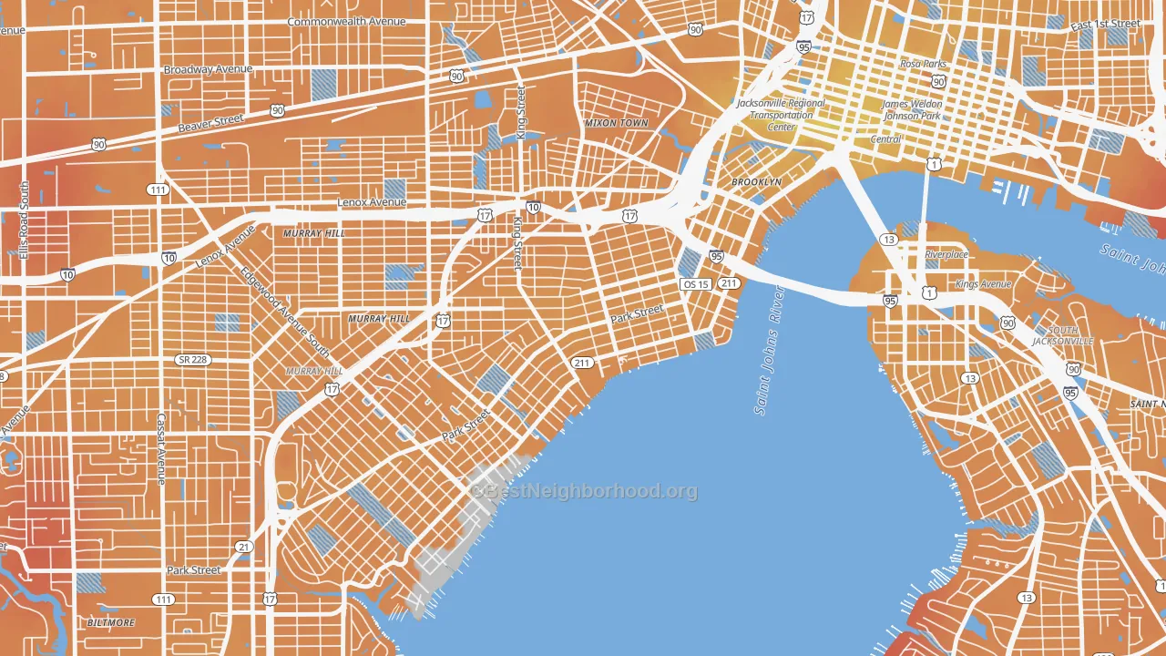 Transit Grade map of Riverside, Jacksonville, FL