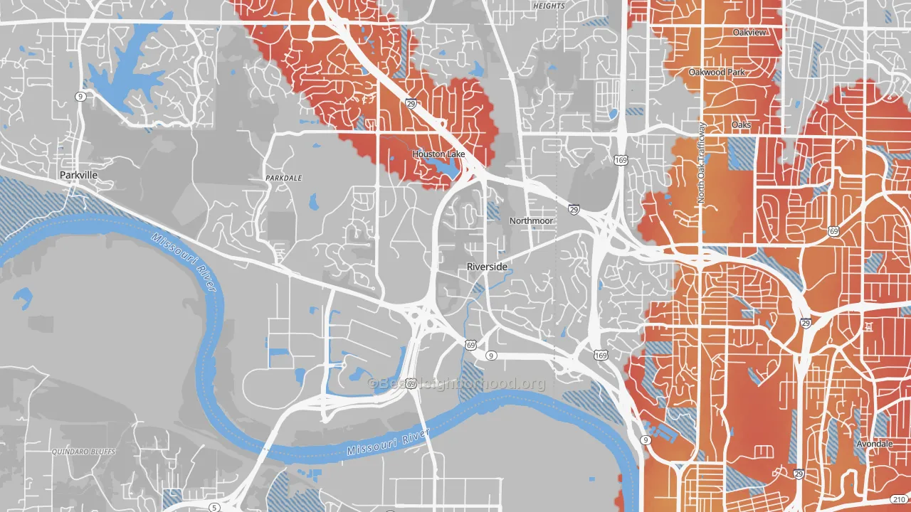 Transit Grade map of Riverside, MO
