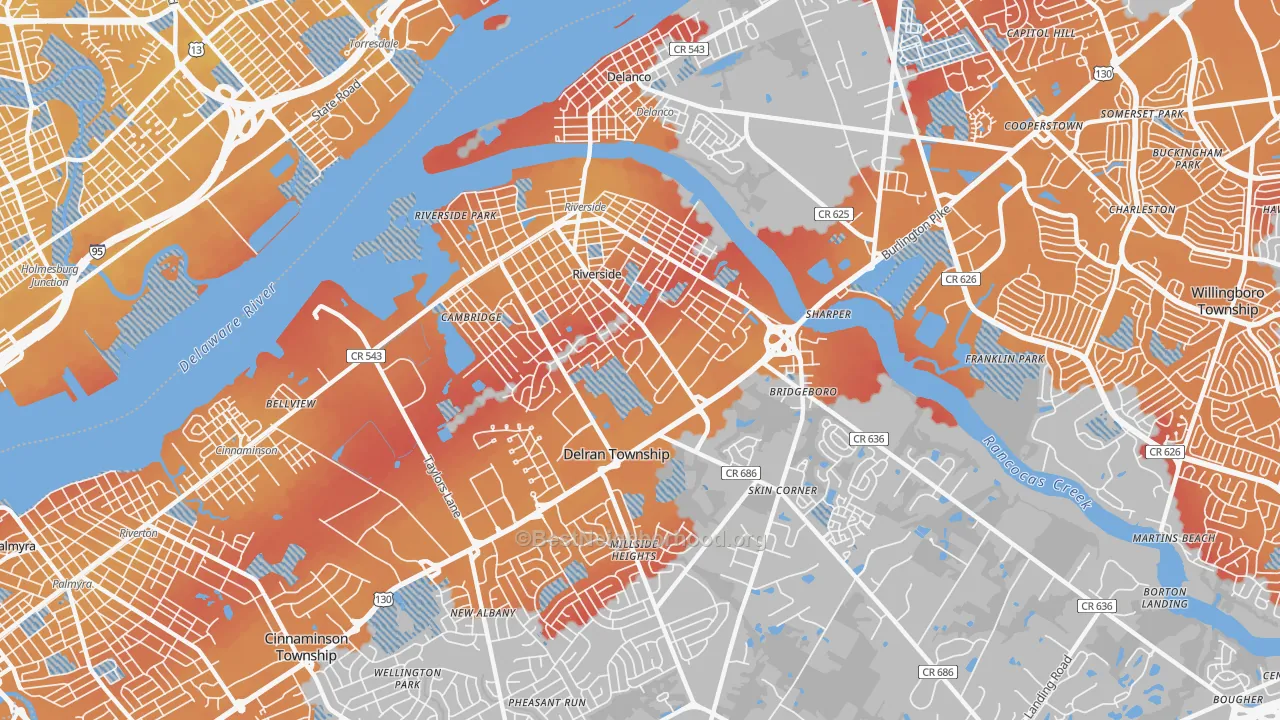 Transit Grade map of Riverside, NJ