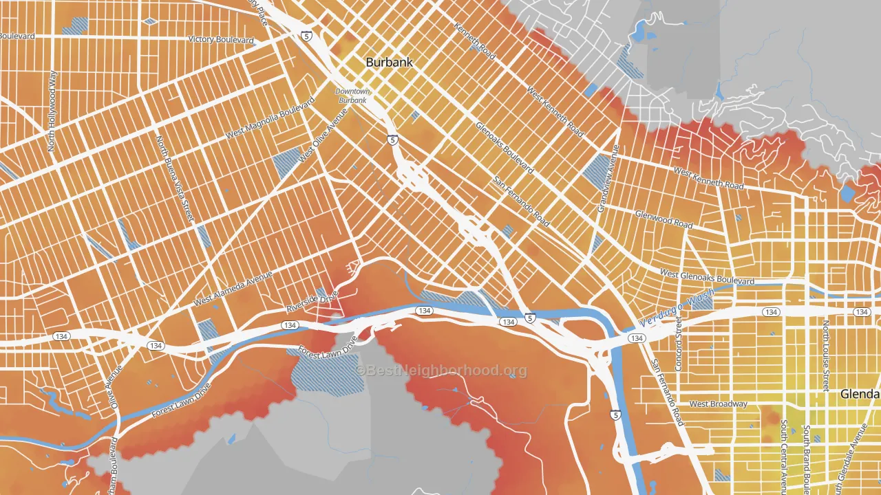 Transit Grade map of Riverside Rancho, Glendale, CA