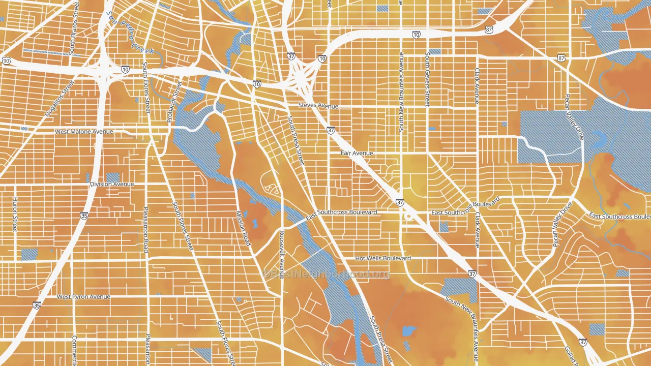 Transit Grade map of Riverside South, San Antonio, TX