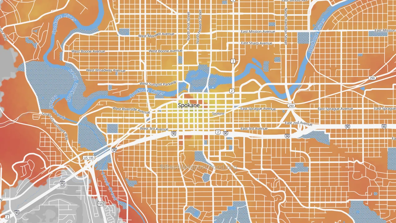 Transit Grade map of Riverside, Spokane, WA