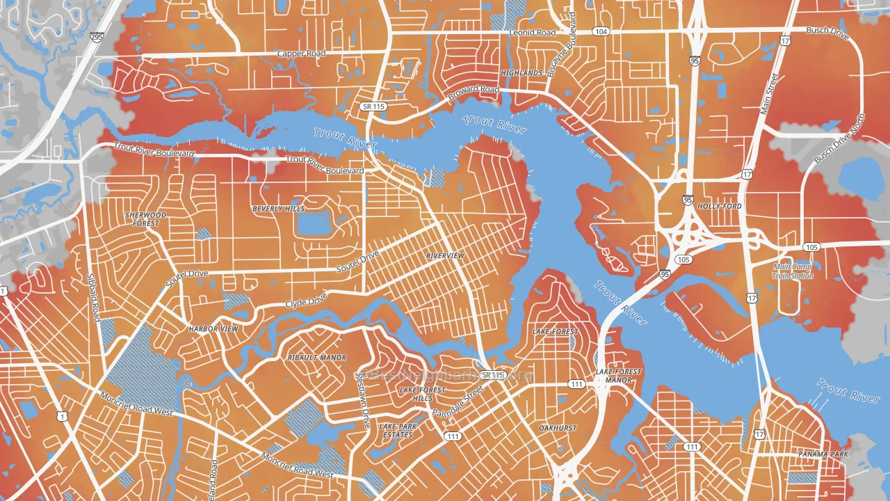 Transit Grade map of Riverview, Jacksonville, FL