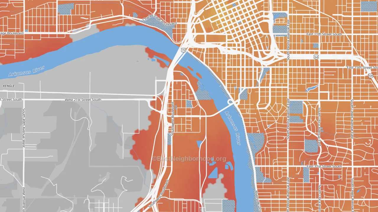Transit Grade map of Riverview Park, Tulsa, OK