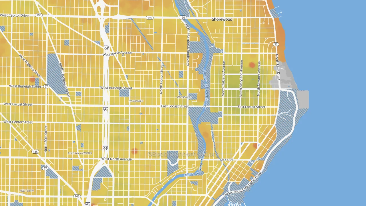 Transit Grade map of Riverwest, Milwaukee, WI