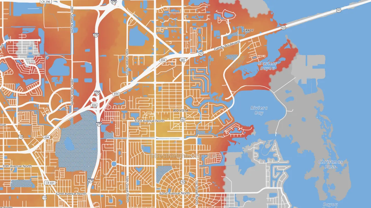 Transit Grade map of Riviera Bay, St. Petersburg, FL