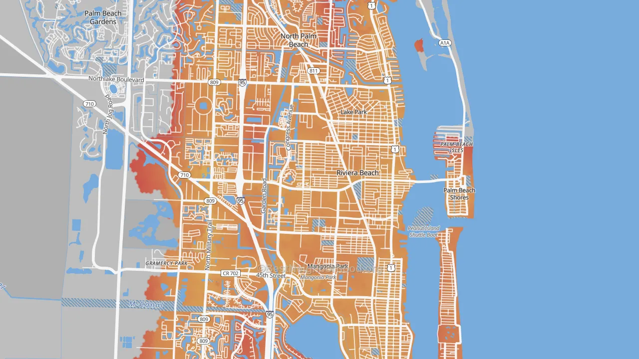 Transit Grade map of Riviera Beach, FL