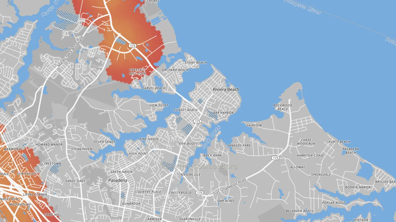 Transit Grade map of Riviera Beach, MD