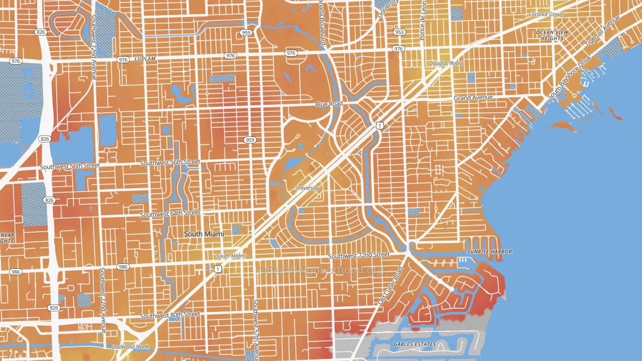 Transit Grade map of Riviera, Coral Gables, FL