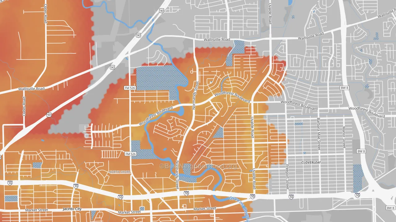 Transit Grade map of Riviera East, Houston, TX