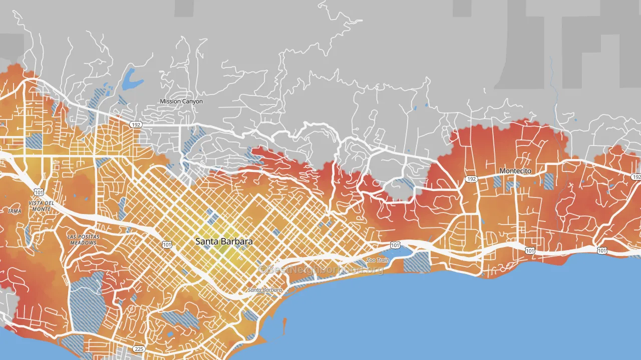Transit Grade map of Riviera, Santa Barbara, CA