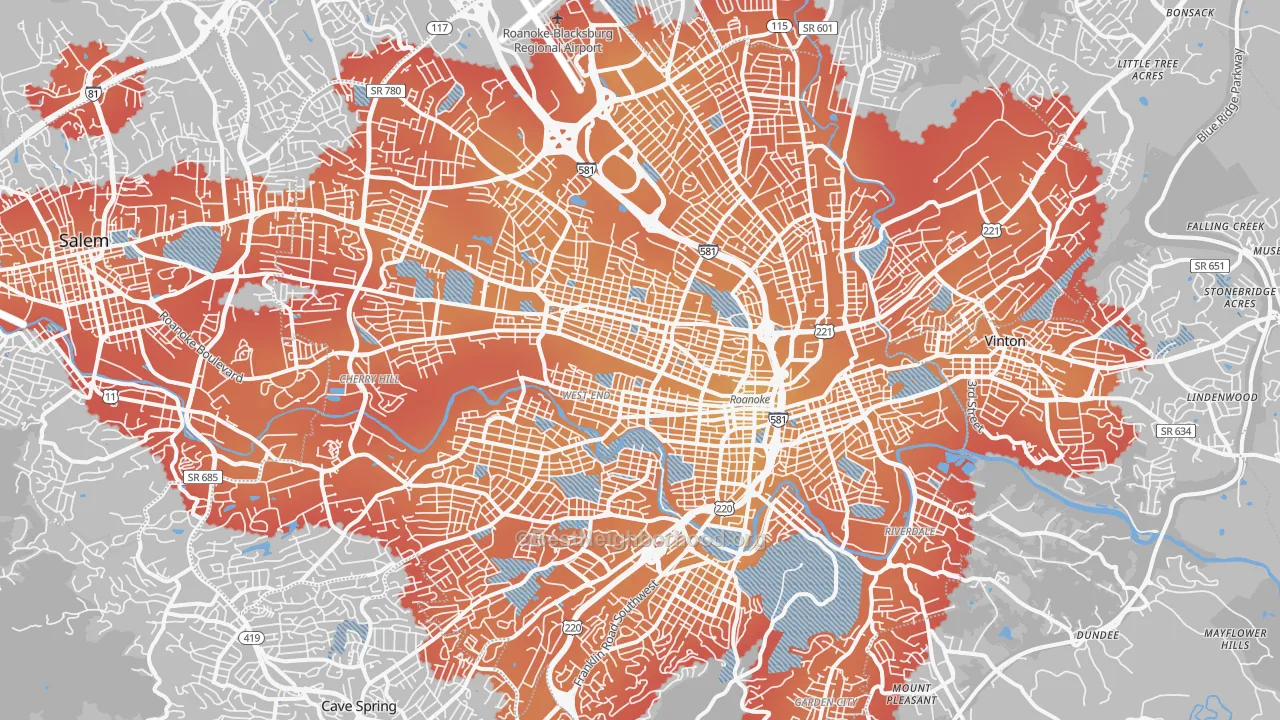 Transit Grade map of Roanoke City, VA