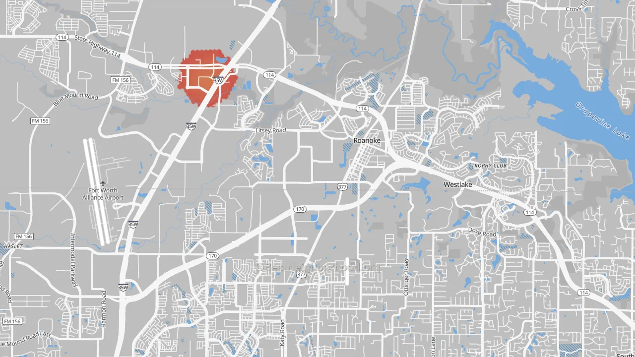 Transit Grade map of Roanoke, TX
