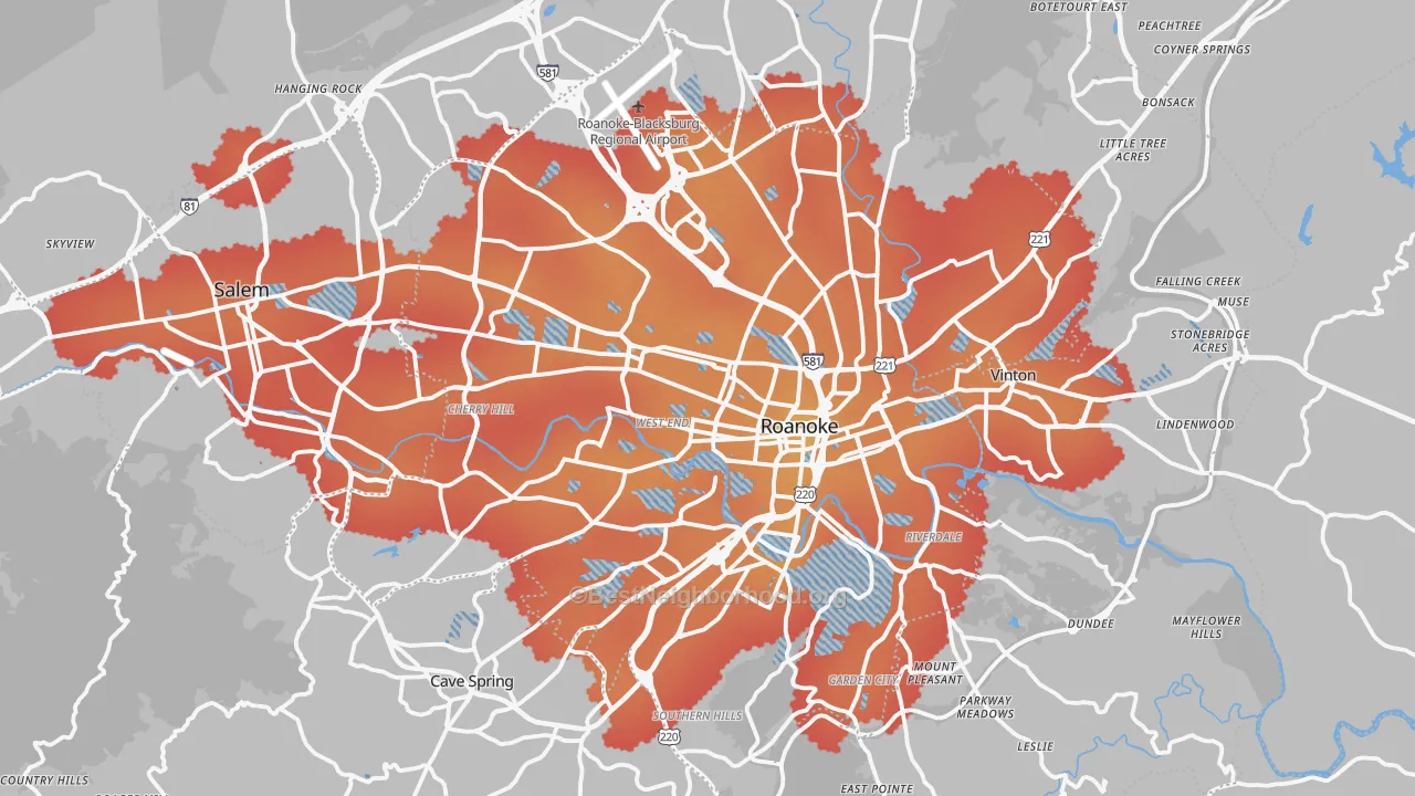 Transit Grade map of Roanoke, VA