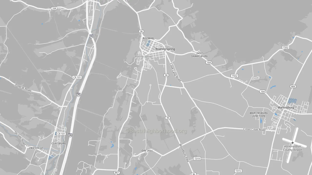 Transit Grade map of Roaring Spring, PA