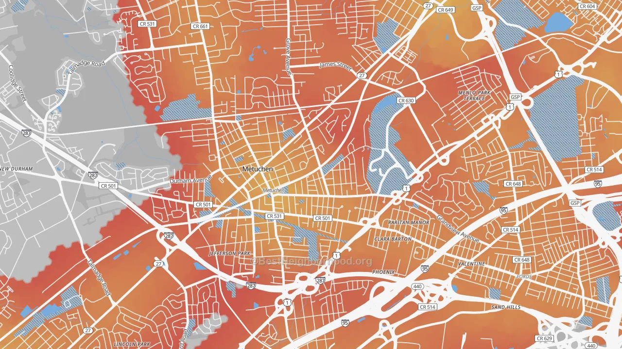 Transit Grade map of Robinvale, Metuchen, NJ