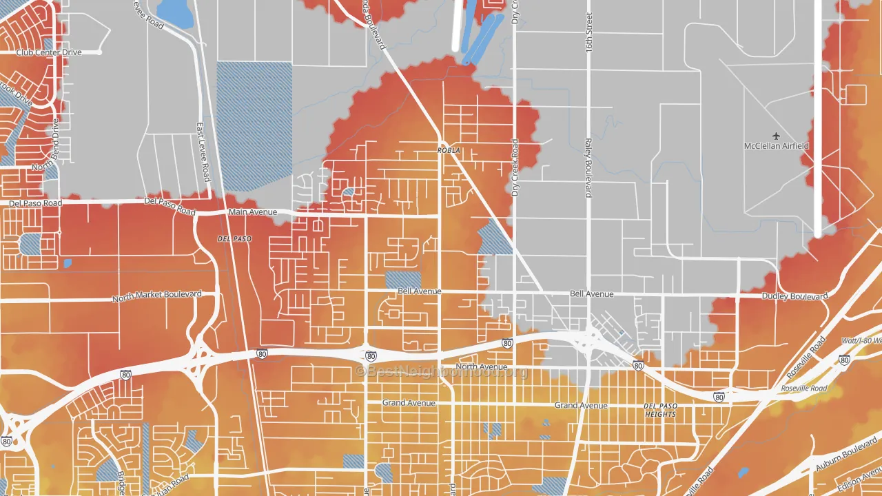 Transit Grade map of Robla, Sacramento, CA