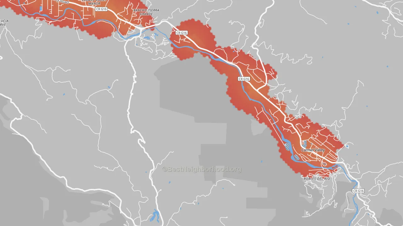 Transit Grade map of Robles Del Rio, CA