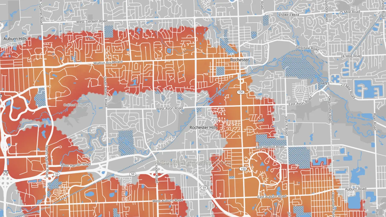 Transit Grade map of Rochester Hills, MI