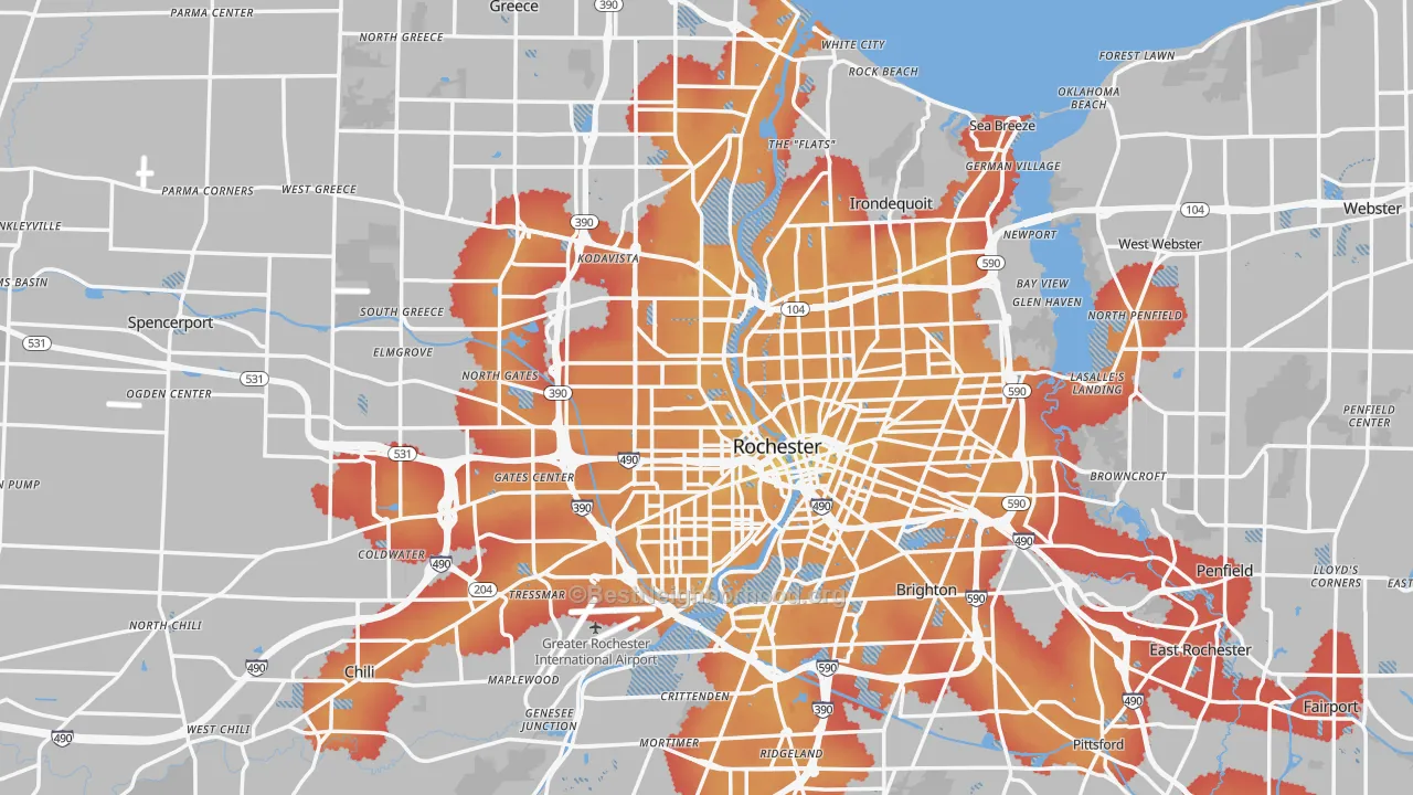 Transit Grade map of Rochester, NY