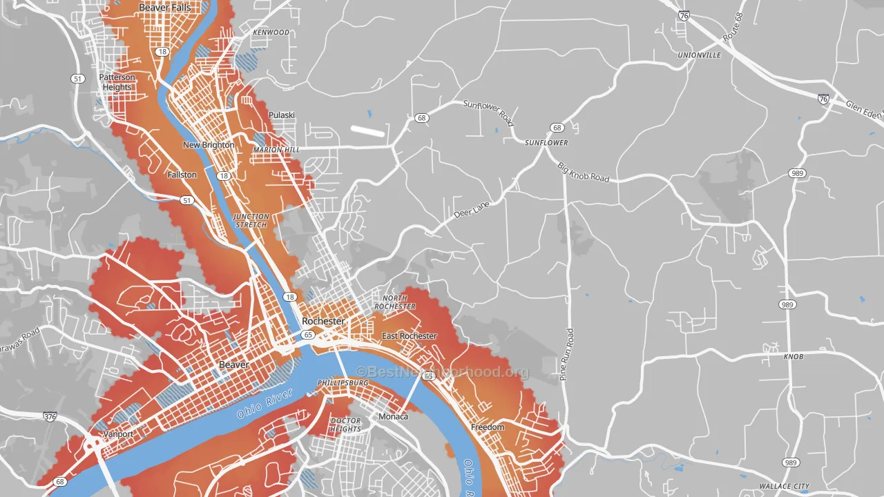 Transit Grade map of Rochester, PA