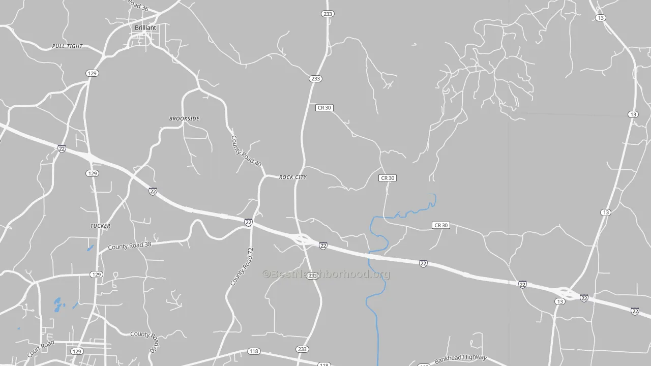 Transit Grade map of Rock City, AL