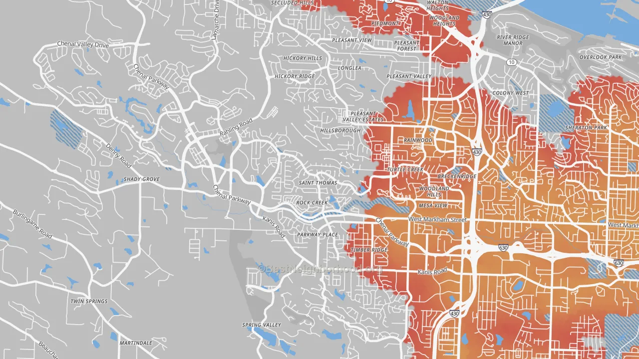 Transit Grade map of Rock Creek, Little Rock, AR