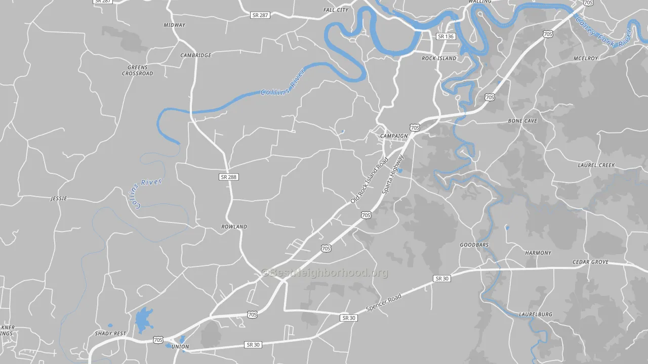Transit Grade map of Rock Island, TN