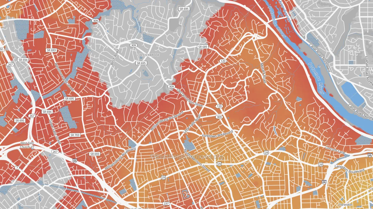 Transit Grade map of Rock Spring, Arlington, VA