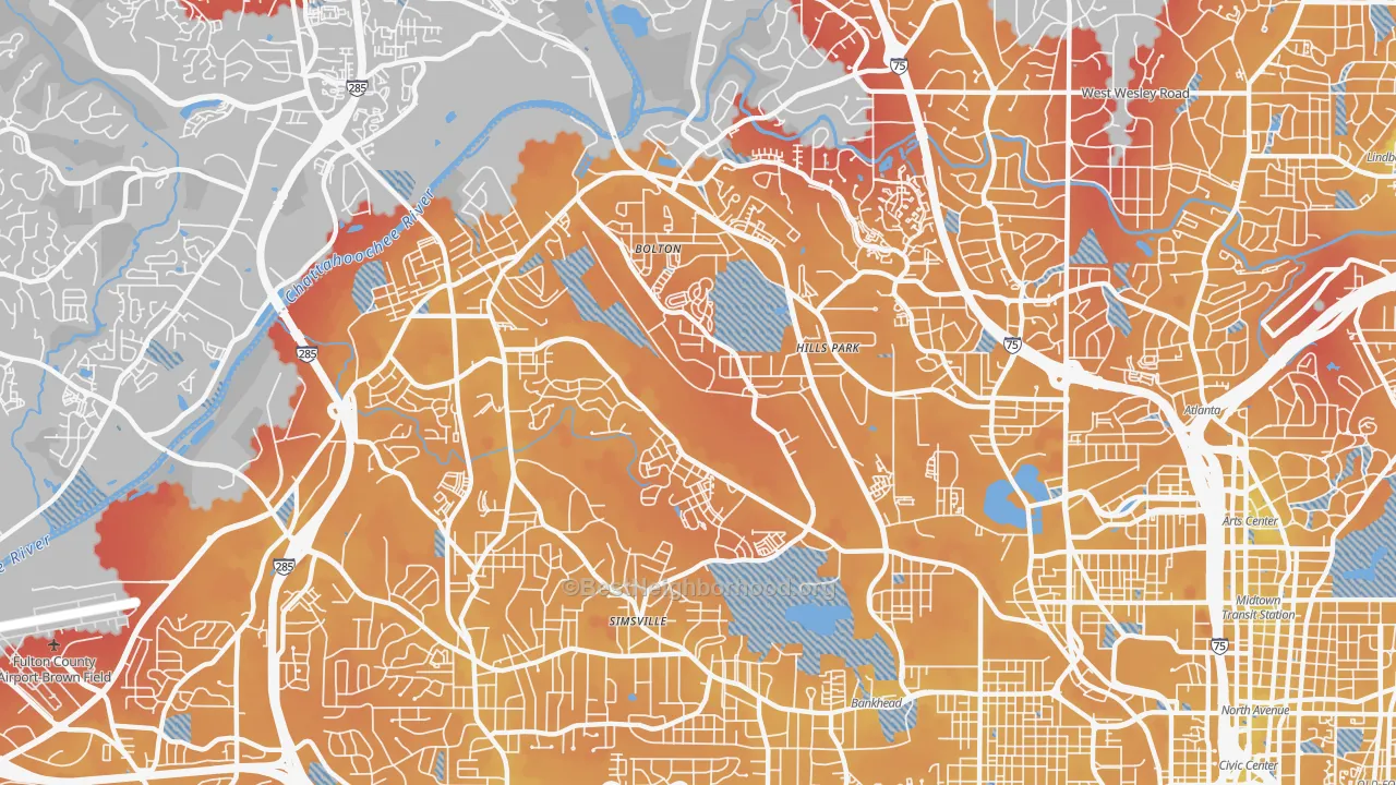 Transit Grade map of Rockdale, Atlanta, GA