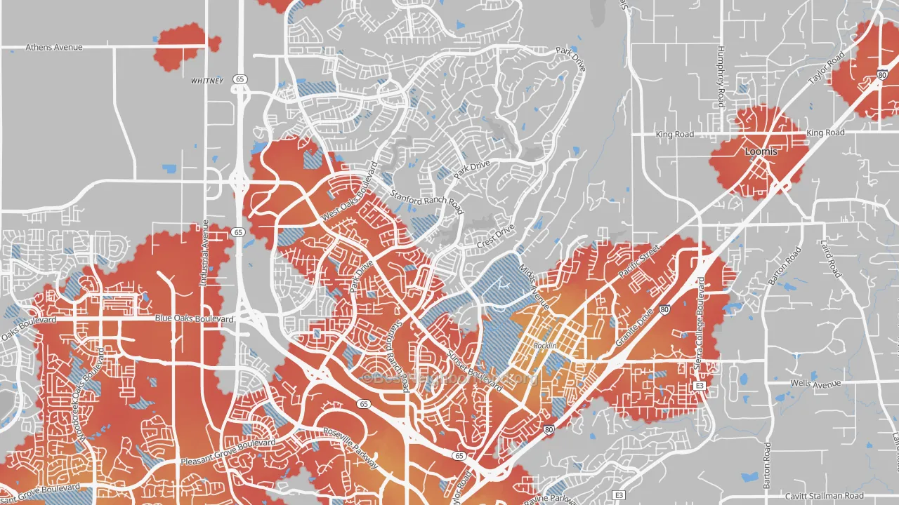 Transit Grade map of Rocklin, CA