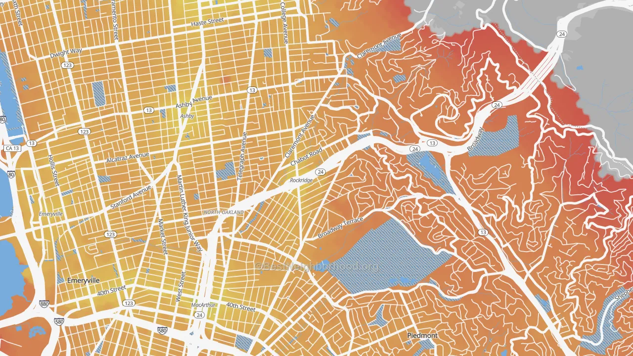 Transit Grade map of Rockridge, Oakland, CA