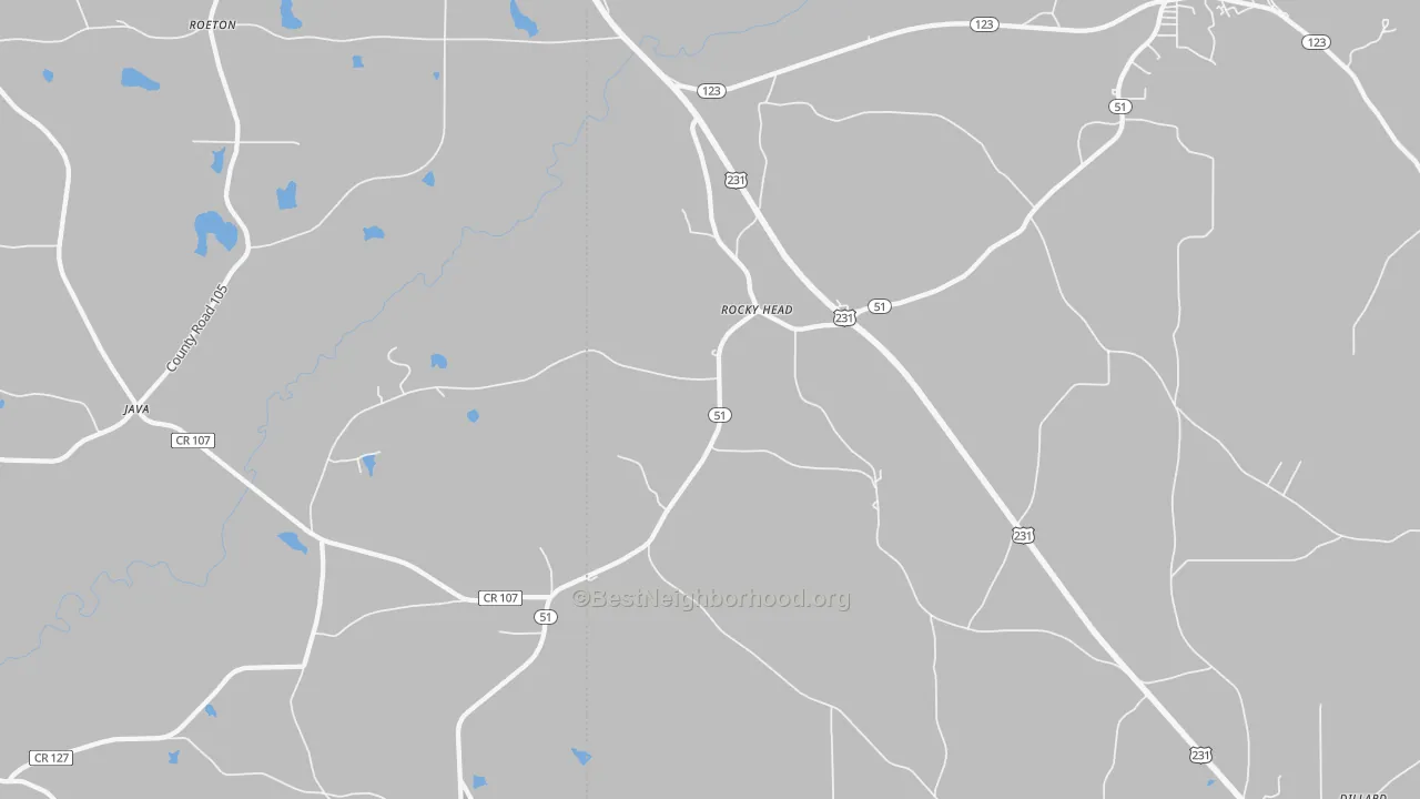 Transit Grade map of Rocky Head, AL