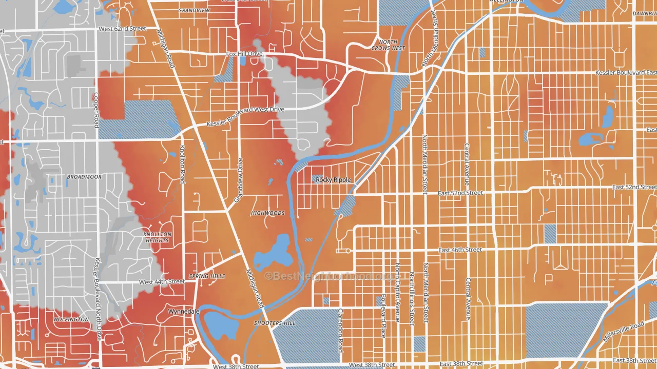 Transit Grade map of Rocky Ripple, IN