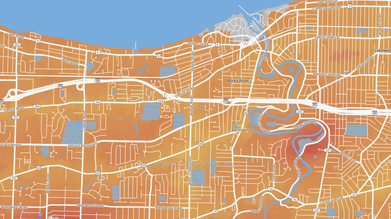 Transit Grade map of Rocky River, OH