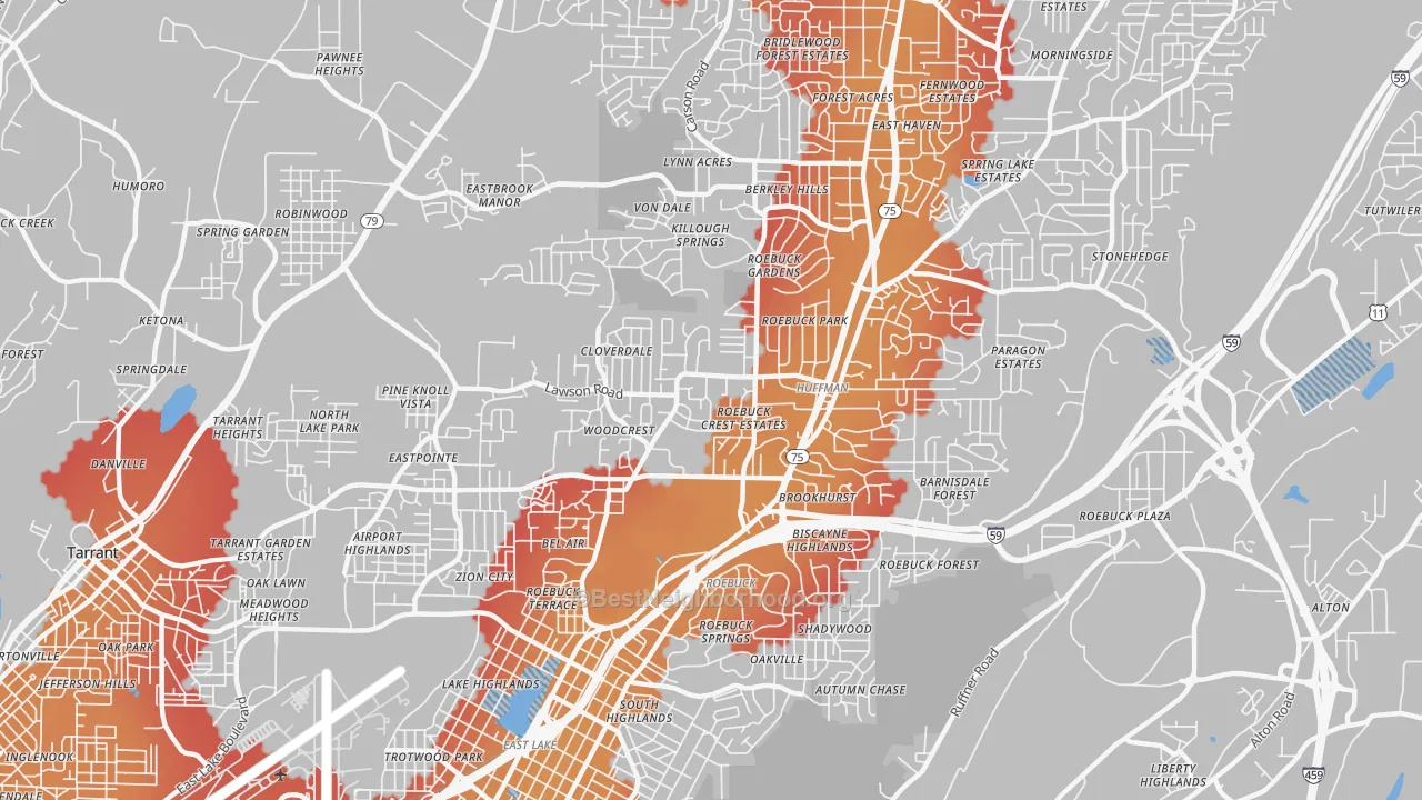 Transit Grade map of Roebuck, Birmingham, AL